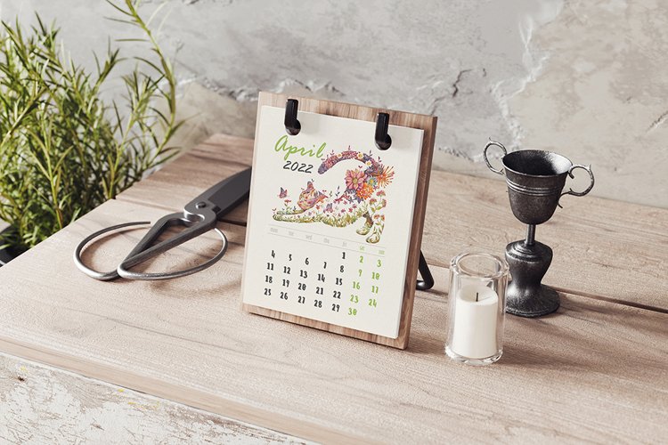 Simple Desk Calendar On A Wooden Base Mockup example image 1