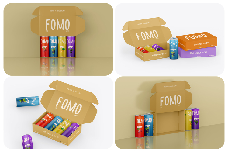 Soda Can with Box Packaging Mockups