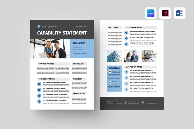 Capability Statement Template| Canva, MS Word, InDesign