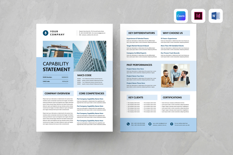 Capability Statement | Canva, MS Word, InDesign