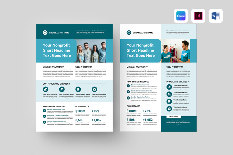 Nonprofit One Pager Template | Canva, MS Word, InDesign