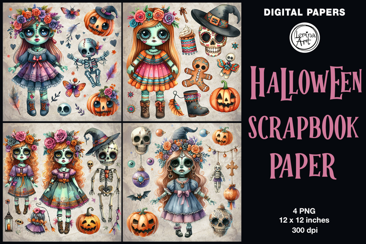 Halloween digital papers. Junk Journal page. Scrapbook