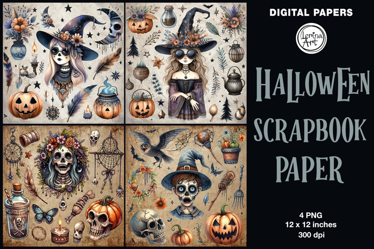 Halloween digital papers. Junk Journal page. Scrapbook