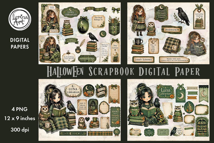 Little Witch digital papers. Junk Journal page. Scrapbook