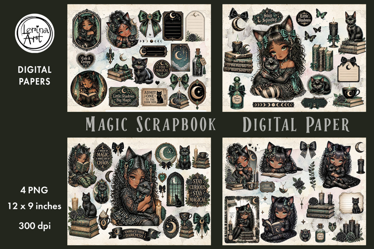 Magic digital papers. Junk Journal page. Scrapbook