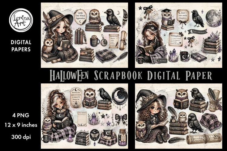 Little Witch digital papers. Junk Journal page. Scrapbook