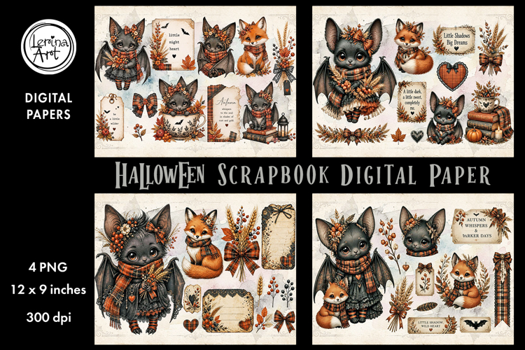 Cute Bat digital papers. Junk Journal page. Scrapbook