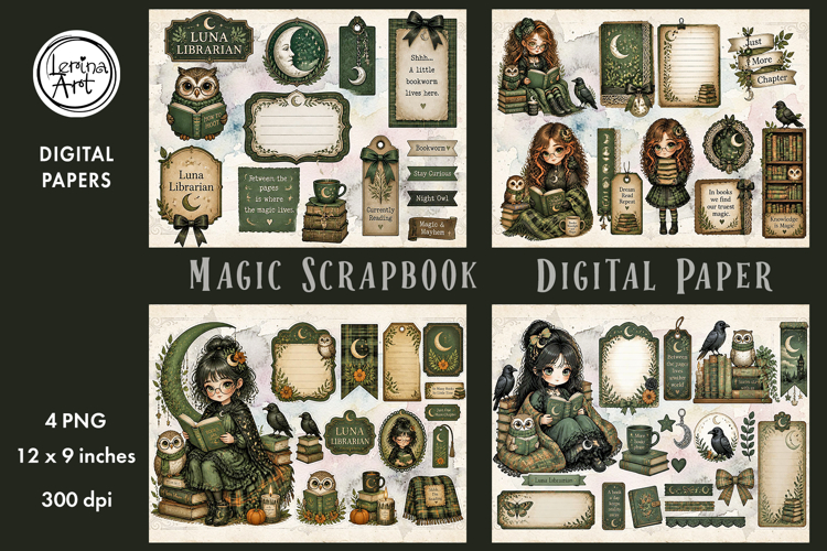 Magic digital papers. Junk Journal page. Scrapbook