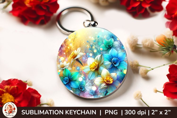 Round Keychain sublimation, 3d keychain, 3D Flowers example image 1