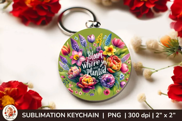 Round Keychain sublimation, 3d keychain, 3D Flowers