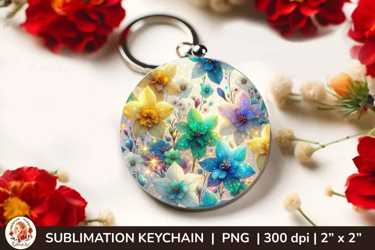 Round Keychain sublimation, 3d keychain, 3D Flowers