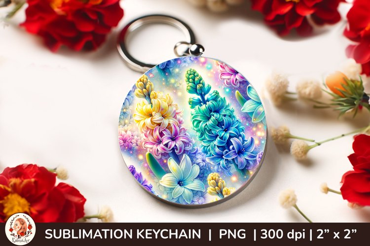 Round Keychain sublimation, 3d keychain, 3D Flowers example image 1