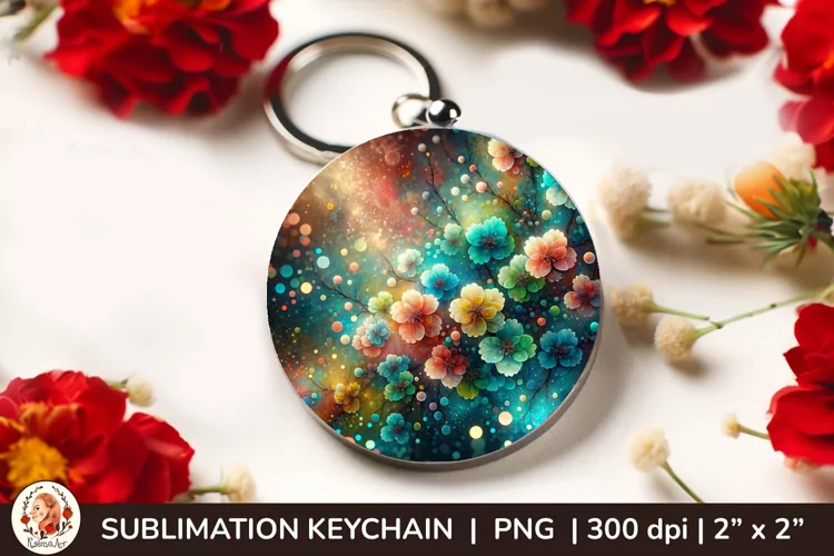 Round Keychain sublimation, 3d keychain, 3D Flowers