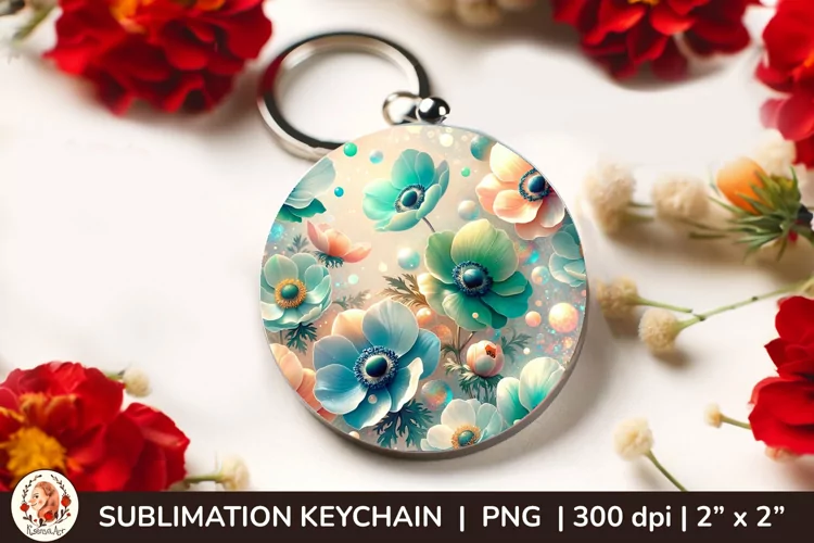 Round Keychain sublimation, 3d keychain, 3D Flowers