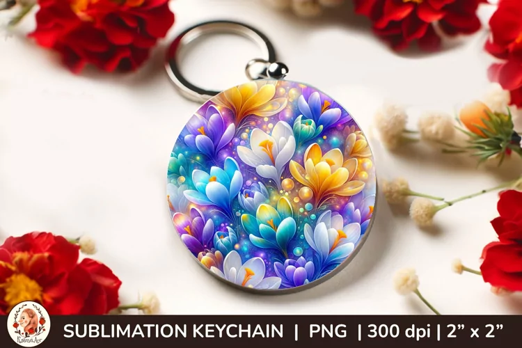 Round Keychain sublimation, 3d keychain, 3D Flowers
