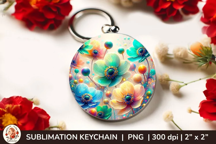 Round Keychain sublimation, 3d keychain, 3D Flowers