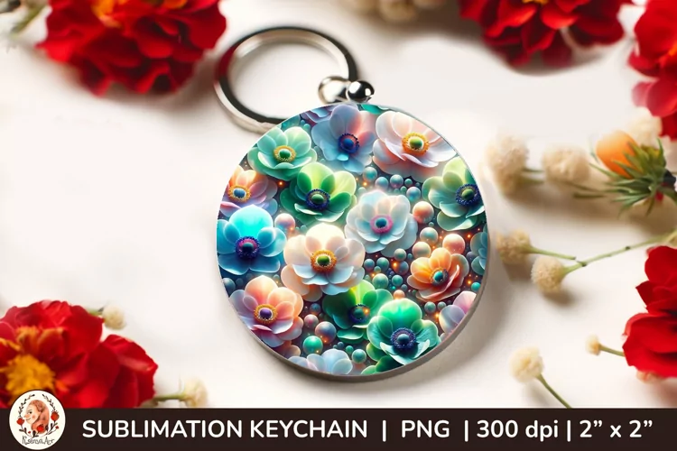 Round Keychain sublimation, 3d keychain, 3D Flowers