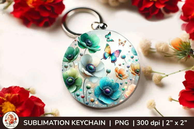 Round Keychain sublimation, 3d keychain, 3D Flowers