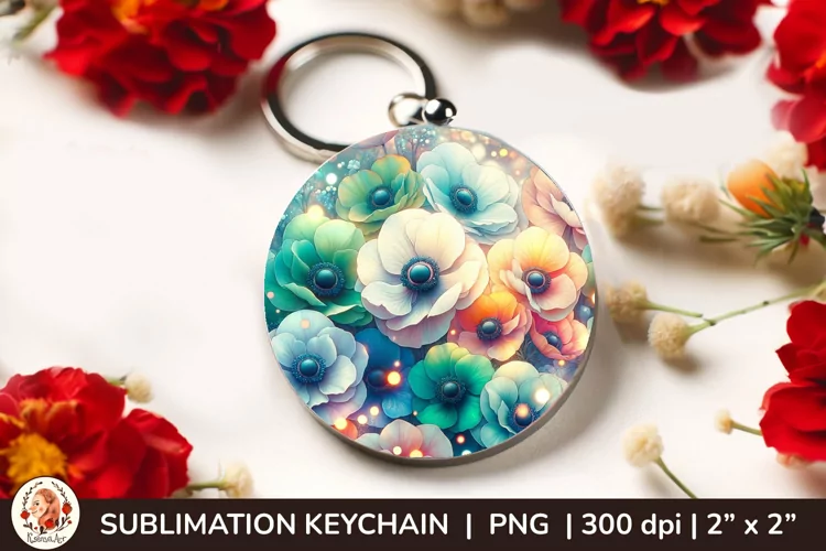 Round Keychain sublimation, 3d keychain, 3D Flowers