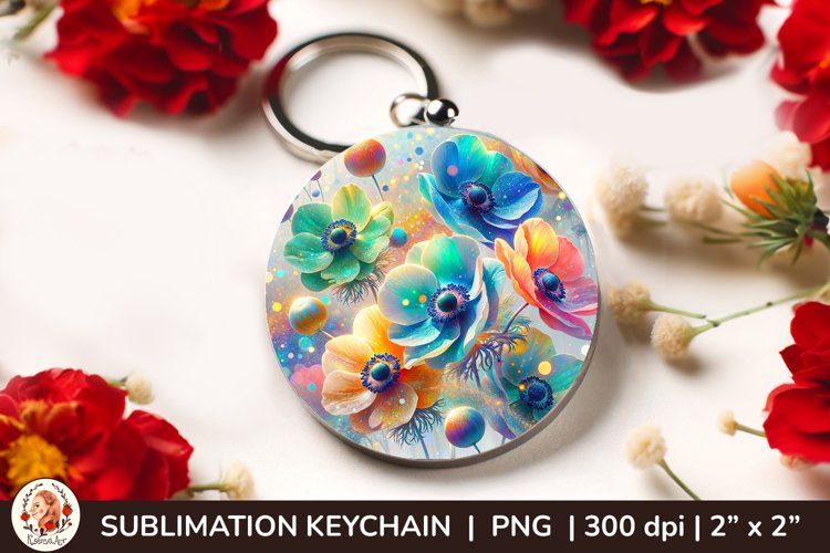Round Keychain sublimation, 3d keychain, 3D Flowers example image 1
