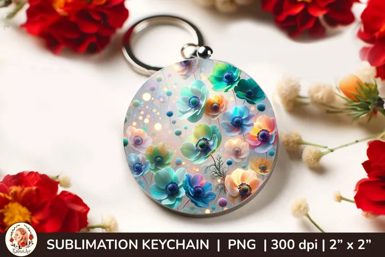 Round Keychain sublimation, 3d keychain, 3D Flowers