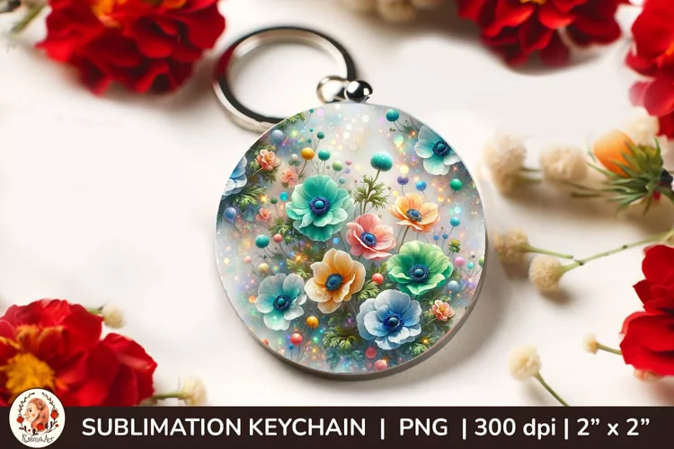 Round Keychain sublimation, 3d keychain, 3D Flowers