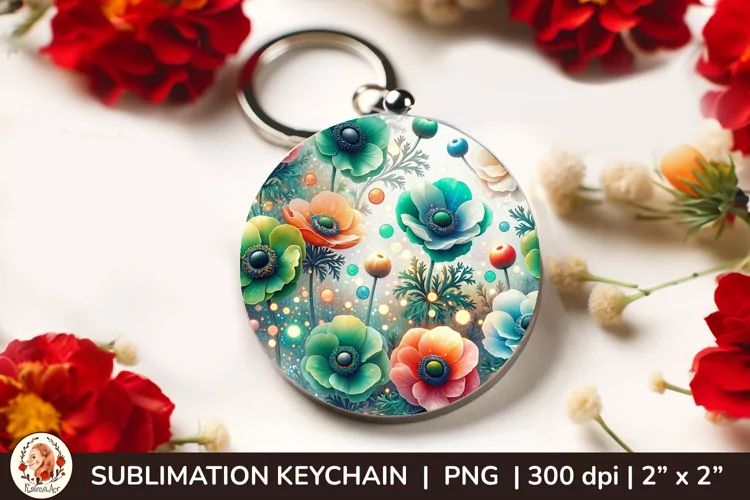 Round Keychain sublimation, 3d keychain, 3D Flowers