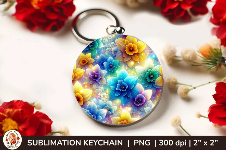 Round Keychain sublimation, 3d keychain, 3D Flowers