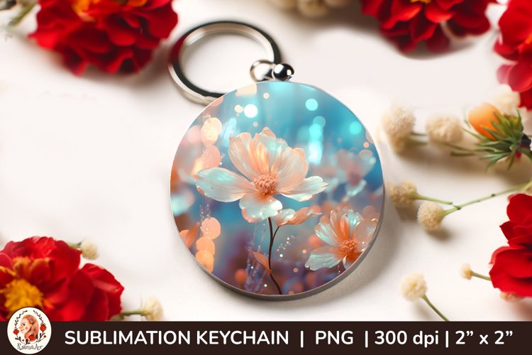Round Keychain sublimation, 3d keychain, 3D Flowers example image 1