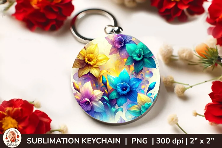 Round Keychain sublimation, 3d keychain, 3D Flowers