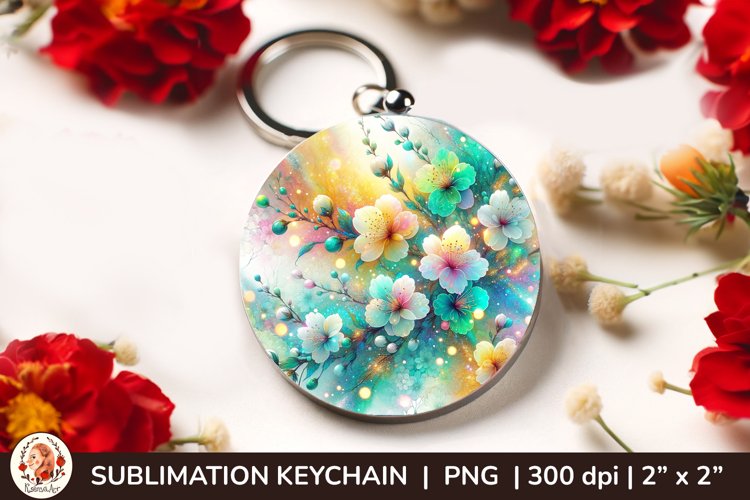 Round Keychain sublimation, 3d keychain, 3D Flowers example image 1