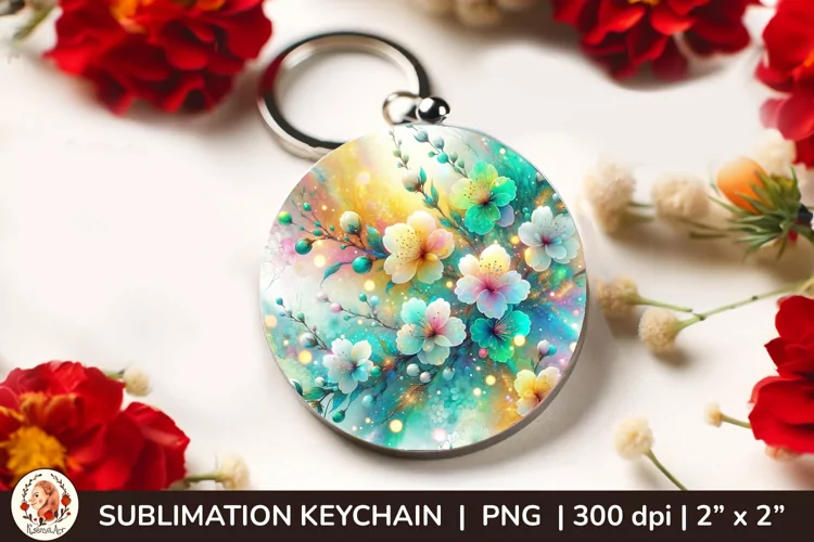 Round Keychain sublimation, 3d keychain, 3D Flowers
