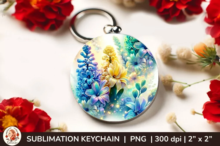 Round Keychain sublimation, 3d keychain, 3D Flowers