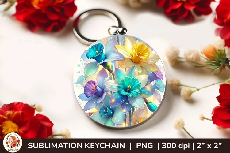 Round Keychain sublimation, 3d keychain, 3D Flowers