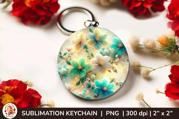 Round Keychain sublimation, 3d keychain, 3D Flowers