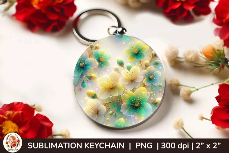 Round Keychain sublimation, 3d keychain, 3D Flowers