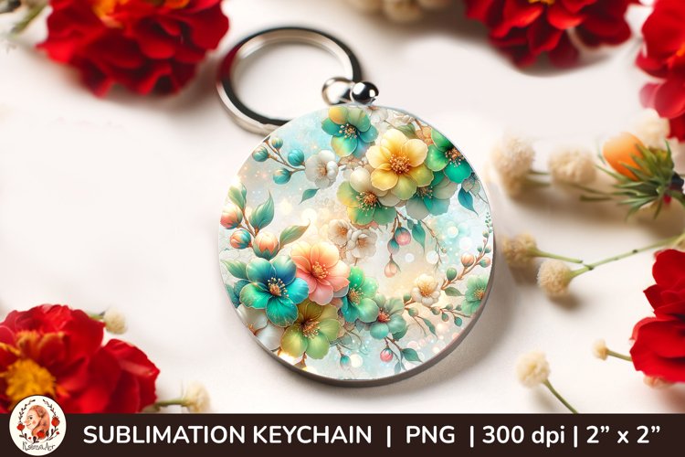 Round Keychain sublimation, 3d keychain, 3D Flowers