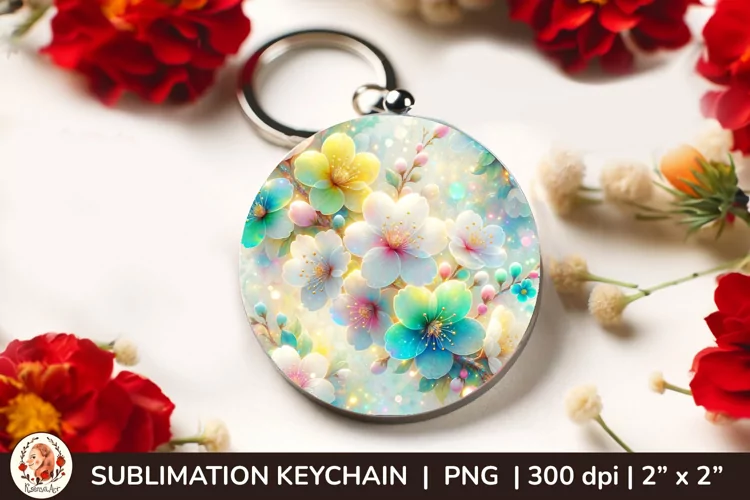 Round Keychain sublimation, 3d keychain, 3D Flowers