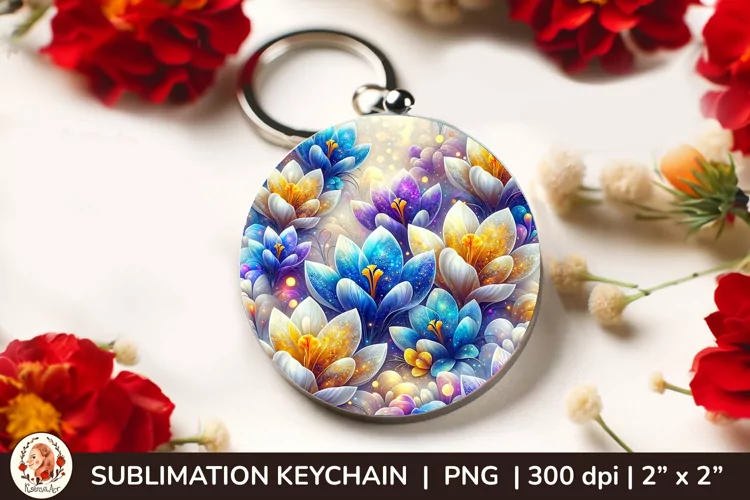 Round Keychain sublimation, 3d keychain, 3D Flowers