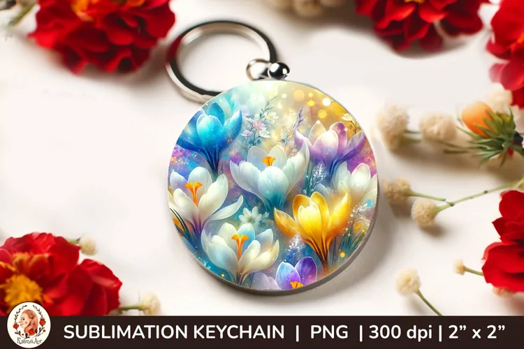 Round Keychain sublimation, 3d keychain, 3D Flowers