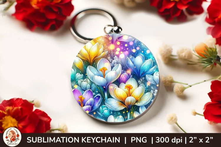 Round Keychain sublimation, 3d keychain, 3D Flowers