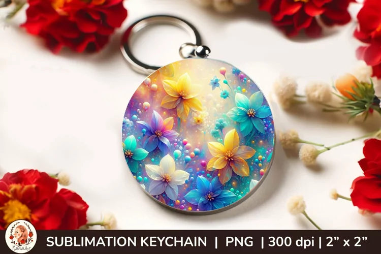 Round Keychain sublimation, 3d keychain, 3D Flowers