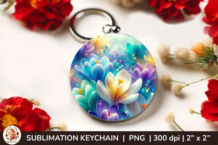Round Keychain sublimation, 3d keychain, 3D Flowers