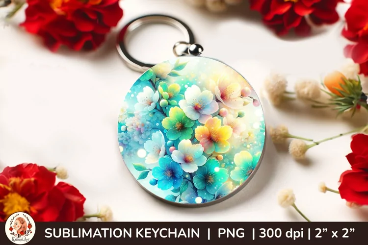 Round Keychain sublimation, 3d keychain, 3D Flowers