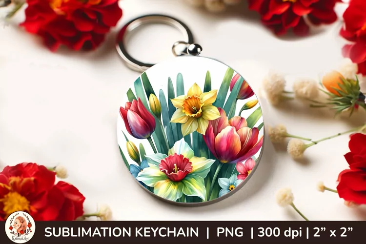 Round Keychain sublimation, 3d keychain, 3D Flowers