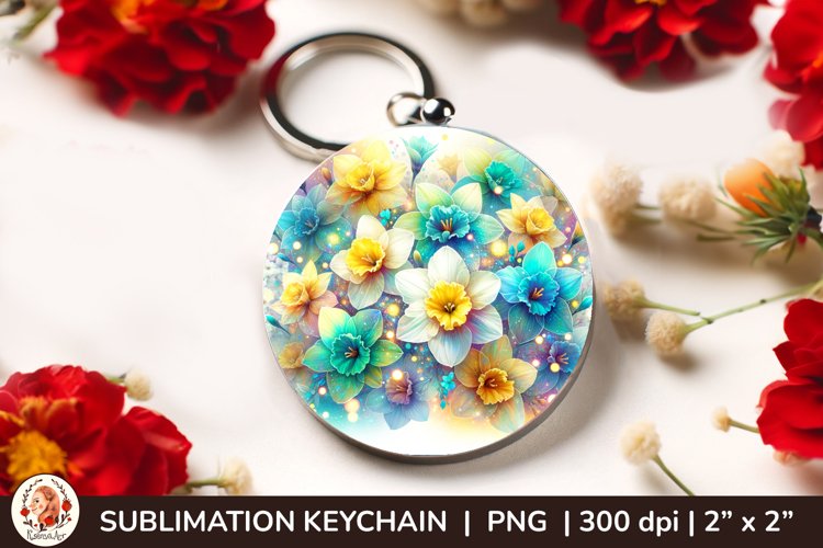 Round Keychain sublimation, 3d keychain, 3D Flowers example image 1
