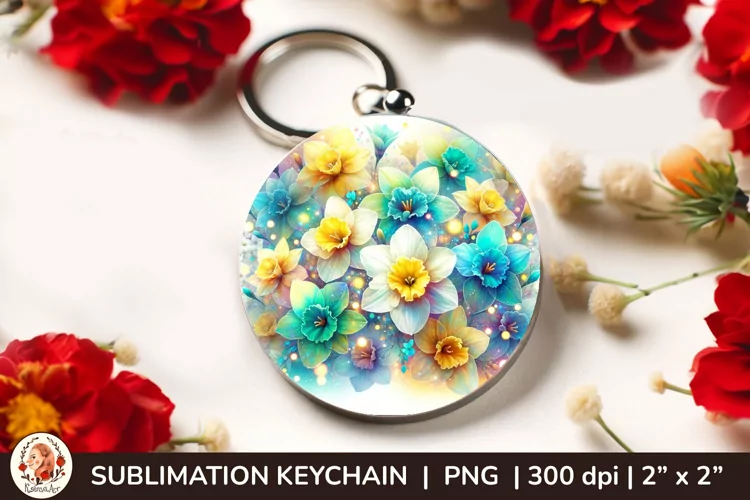 Round Keychain sublimation, 3d keychain, 3D Flowers