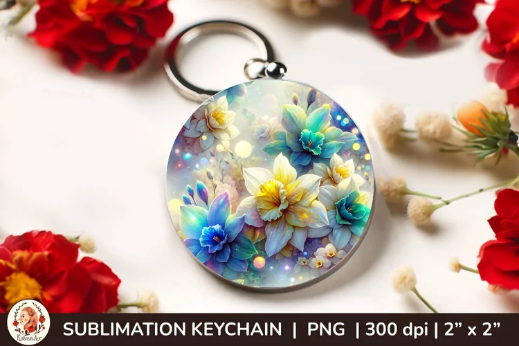 Round Keychain sublimation, 3d keychain, 3D Flowers