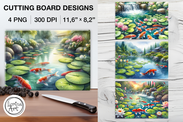Koi Fish Cutting Board Designs / 4 PNG