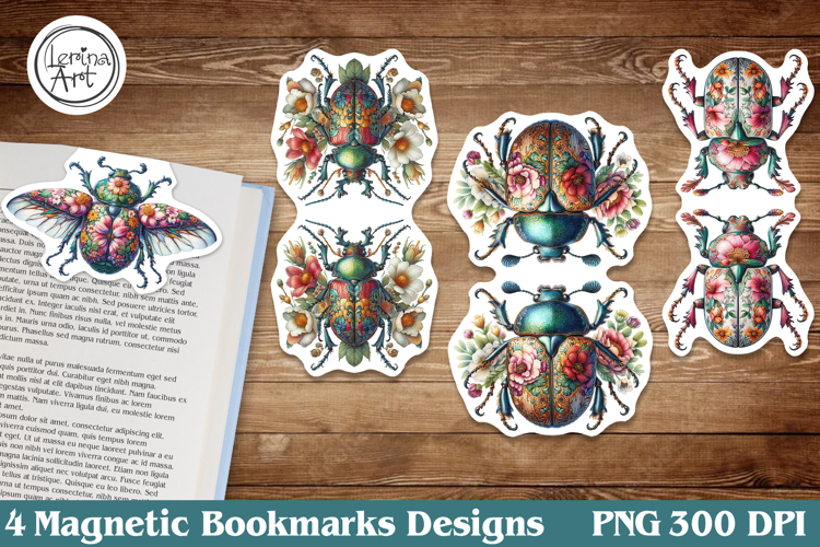 Bugs & Flowers Magnetic Bookmarks 4 PNG